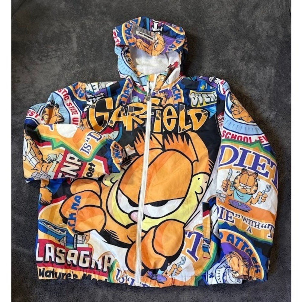 Members Only Garfield Windbreaker Jacket Mens XL Hooded Full Zip MN080137 Multi